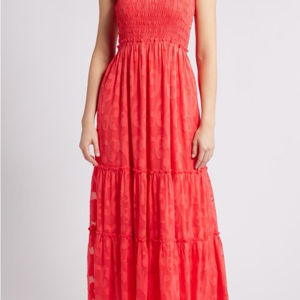 Lilly Pulitzer Coral Maxi Dress with Smocked Bodice - Picture 6 of 16